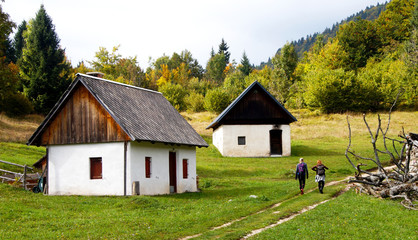 Fototapeta na wymiar Trek around Bohinjsko lake Slovenia in autumn.