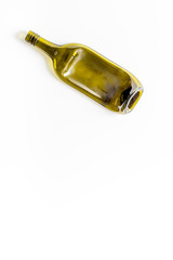 Wine bottle on white background top view copy space