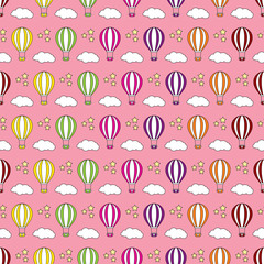 Cute Air Balloon Pattern Seamless with Pink Background. Vector Illustration