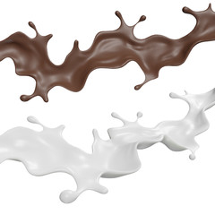 Set of Milk and chocolate splash smooth abstract shapes with clipping path , 3d illustration 3D Rendering