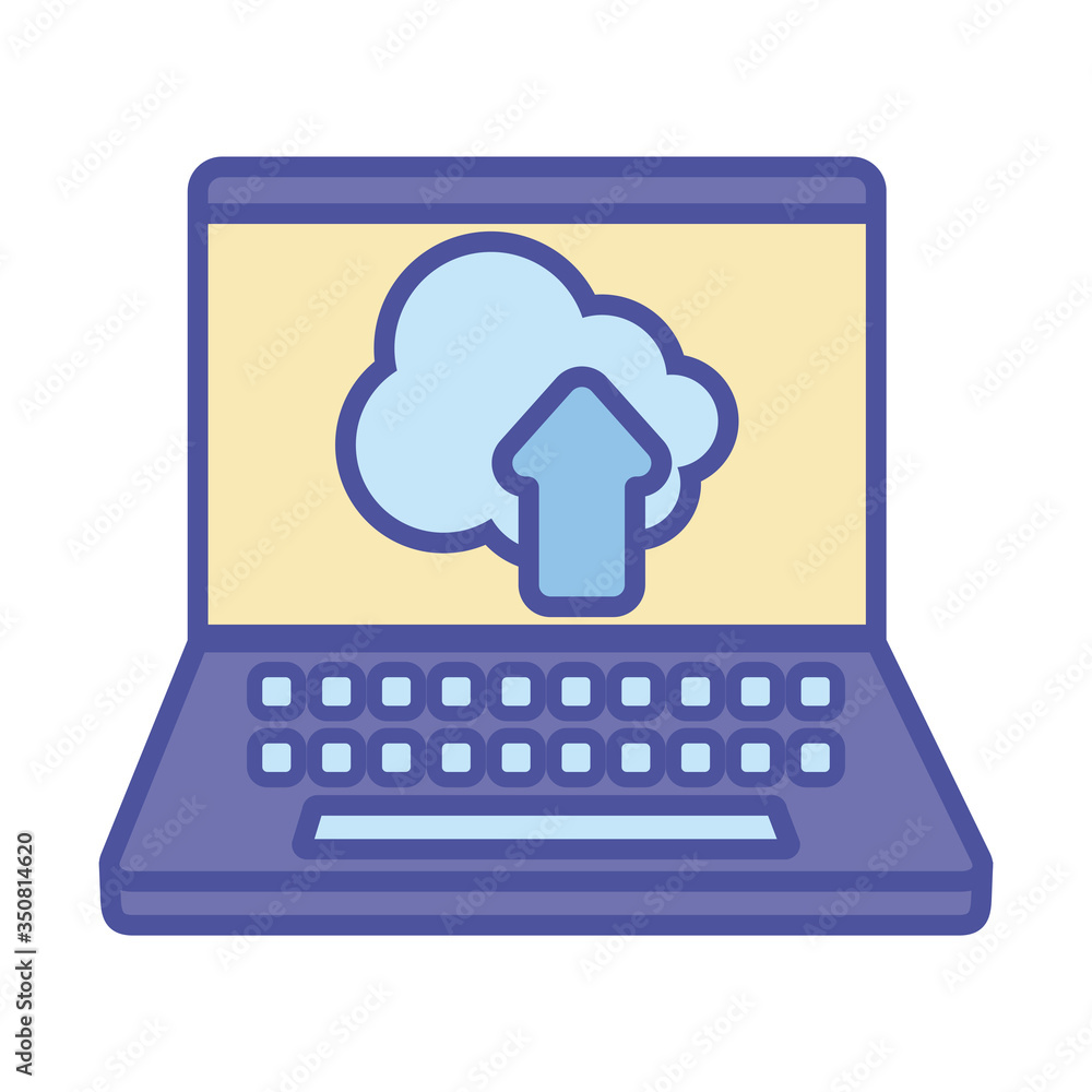 Poster cloud computing inside laptop line and fill style icon vector design