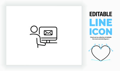 Editable lien icon of a person receiving mail, part of a huge collection of editable line icons!