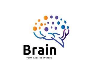 Brain art line circle dot logo design inspiration