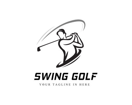 Player Golf Swing stick art logo design inspiration
