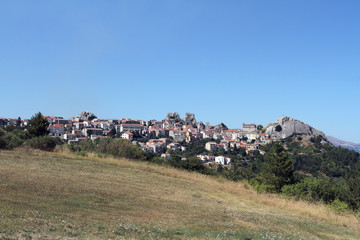 Pietrabbondante, Italy - August 15, 2017: Panoramic view of the town of Pietrabbondante in Molise