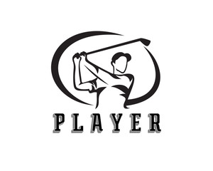 Circle golf player swing shoot stick logo design inspiration