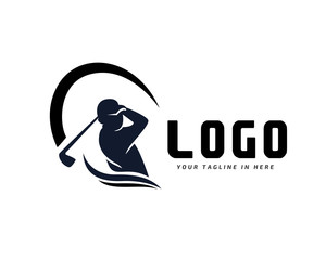 Human silhouette player Golf swing stick logo design inspiration