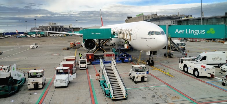 Emirates Boeing 777 at gate