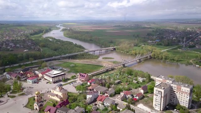 Aerial view of town of Halych, old Ukrainian capital in Ivano-Frankivsk region, Ukraine.