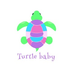 Turtle baby colorful. Isolated vector illustration. For logo of kids club, shcool, preshcool. Print.