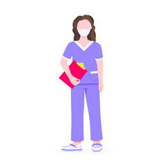 Fototapeta premium Surgeon doctor standing with clipboard and face mask flat style design vector illustration isolated on white background. Medical clinic hospital staff employee.