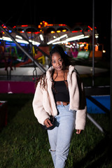 Posing in a theme park