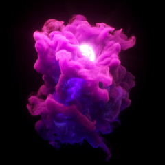 Blue, purple, pink abstract cloud of smoke on a black isolated background,3d rendering,conceptual image.