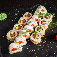 sushi set on the black background