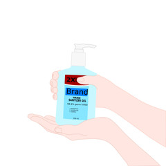 hand with hand sanitizer pump bottle. hand disinfectant. diseases prevention. personal healthcare. product advertisement. illustration vector.