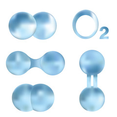 Chemical models set of oxygen molecule. Isolated vector illustration on white background of atoms, gas.