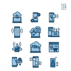 Business digital marketing fill with strock flat icon