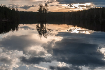 Fototapeta na wymiar Beautiful sunset on the lake,natural background, long shutter speed