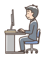 猫背　パソコン　男性　スーツ