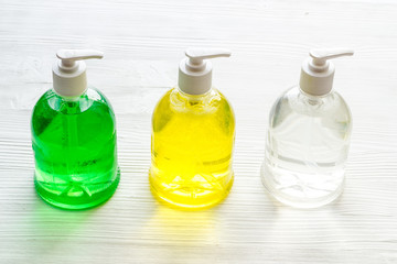 Coronavirus prevention - disifecting gel - on white desk