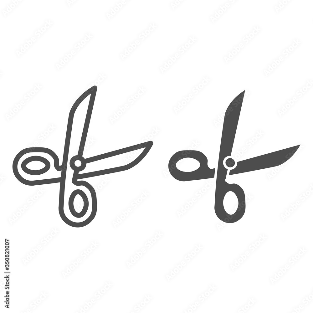 Poster scissors line and solid icon, stationery concept, office or school tool for cutting paper sign on wh