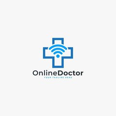 Doctor online virtual services logo design vector. Consultation to doctors via digital remote illustration symbol. Telemedicine service vector logo.