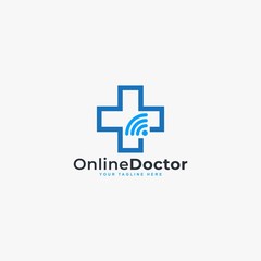 Doctor online virtual services logo design vector. Consultation to doctors via digital remote illustration symbol. Telemedicine service vector logo.