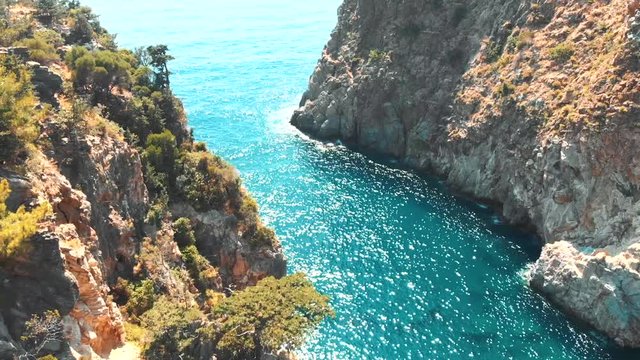 Beautiful nature of Gazipasa by Mediterranean sea in Antalya province in Turkey.  Flying drone