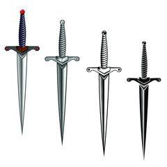 Vector design of four daggers in different styles fullcolor, grayscale, black