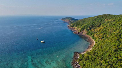Amazing aerial view of Loh Lana Bay in Phi Phi Don, Thailand