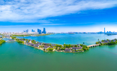 Fototapeta na wymiar Aerial photos of ligongdi, Jinji Lake scenic spot, Suzhou City, Jiangsu Province, China