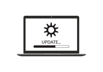 Laptop icon with Loading on the screen. Update computer system. Vector illustration. 