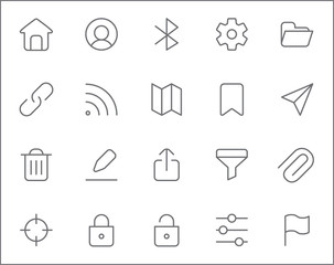 Set of user interface icons line style. It contains such Icons as file, basic, ui, essential, ux, application, interface other elements.