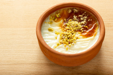 Traditional Turkish Dessert Sutlac. Rice Pudding.