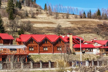 red barn and blue sky bast place to staycation Ukraine Slavs'ke Carpathian mountains scenery...
