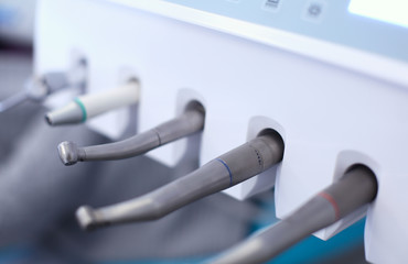 Different dental instruments and tools in a dentists office