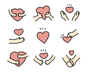 指ハートやハートのポーズの手の手描きイラストのセット かわいい おしゃれ ジェスチャー 愛 心 恋 Background Wall Mural Backgrou Yugoro