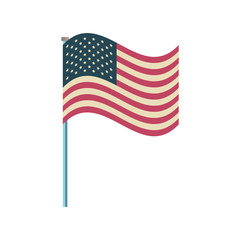 united states flag waving on a stick in white background