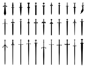 Black silhouettes of swords on a white background