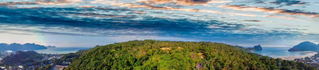 Aerial view of Phi Phi Don landscape on a sunny day from Viewpoint 1, Thailand