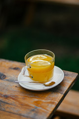 cup of tea on wooden table