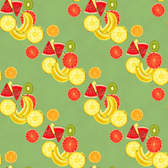 Hand drawn seamless pattern. Summer background with exotic fruits.