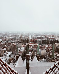 Aerial view of the old europinian city in winter. Gdansk, Poland
