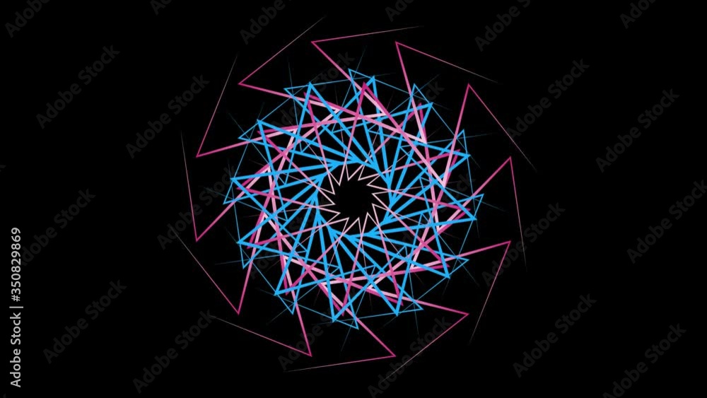 Poster hypnotic circular pattern of colored geometric lines on black background. stock animation. beautiful