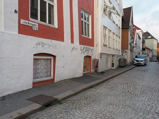 Facades in Bergen town at Hordaland region in Norway