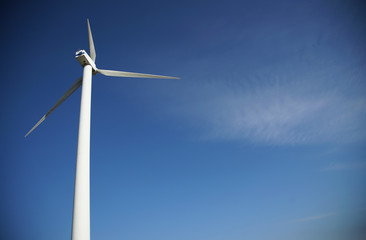 wind turbine on blue sky background