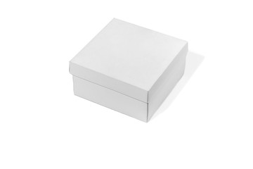 Blank white box isolated on a white studio background, copyspace for advertising. Ready for your graphics. Shopping, shipping, packing, delivery. Paperboard, cardboard for transportation and recycling