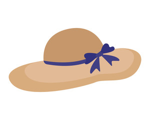 Summer beige hat with a blue bow for the beach isolated on a white background. Vector element for your design