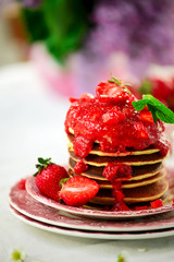 Pancakes with  strawberry chia sauce