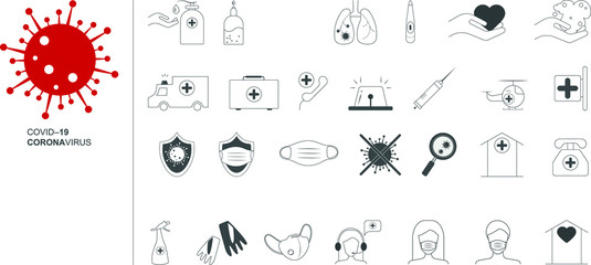 Set of Coronavirus Protection Related Vector Line Icons. Contains such Icons as Protective Measures, Coronavirus Symptoms, Incubation Period and more. 